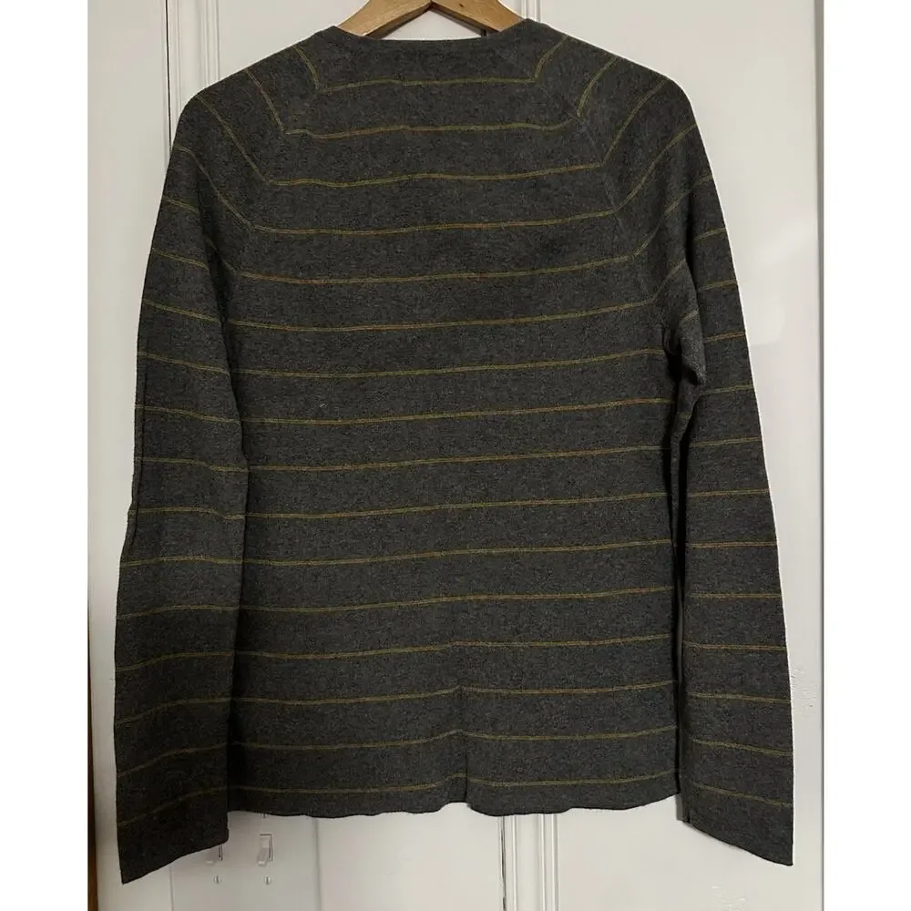 Banana Republic Mens 100% Cotton Crewneck Sweater Gray Mustard Stripe‎ Preppy S